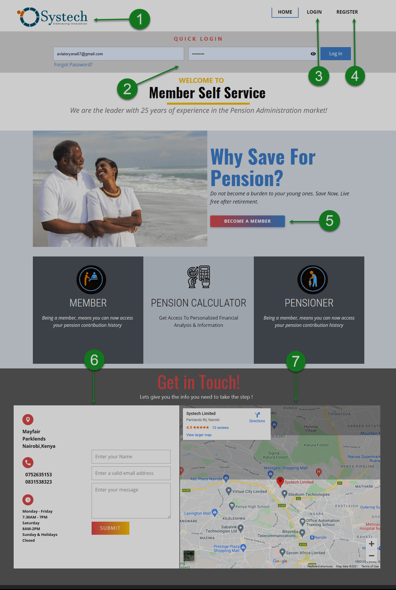 Portal landing page