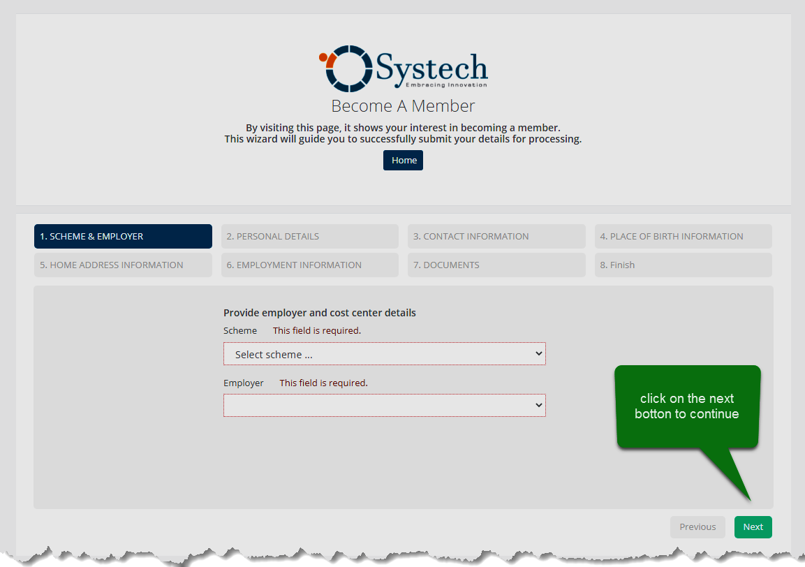 Portal landing page